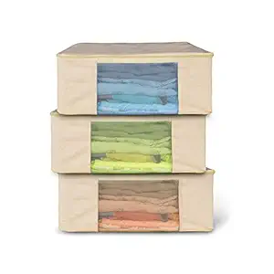Cotton Canvas Clothes Storage Bags/Saree Covers with Zip for Storage Specially Design for Woman Dresses, Sarees, Lehengas for Wardrobe Organizer (17 x 14 x 7 Inch) (3)