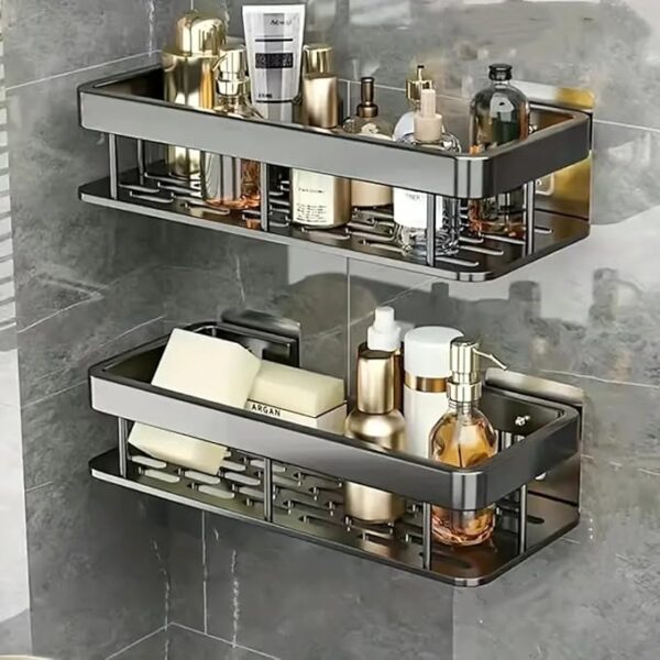Bathroom Shelf for Wall Shelf Organizer Wall Mounted Bathroom Shelves Rack Holder Stand for Bathroom Accessories Organiser Without Drill and with Drill - Pack of 2