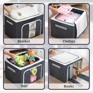 2 Pcs 66 Liters Foldable Steel Frame Cloth Organizer for Storage/Wardrobe Organizer for Storage/almirah organiser for Sarees/Shirts/Blankets/Clothes Storage Box with Handle - (Blue)