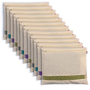 Cotton Saree Bags/Covers For Storage Set Of - 12 Big Size Single (16 X 14 Inches) With Zip Closure For Clothes Bags And Wardrobe Organizer With Transparent Mesh Window, Beige