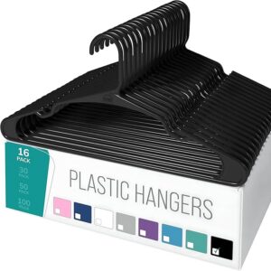 16 Pcs Premium Clothes Hangers for Hanging Cloths, Elevate Your Wardrobe Organization in Multicolors with Cloth Hanger (16, Black)