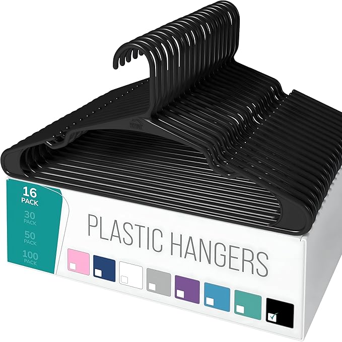 16 Pcs Premium Clothes Hangers for Hanging Cloths, Elevate Your Wardrobe Organization in Multicolors with Cloth Hanger (16, Black)