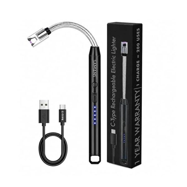 Rechargeable Electric Gas Lighter for Kitchen | USB Type-C Rechargeable | 360° Flexible Windproof Arc Lighter for Gas Stove, Candles, Pooja & BBQ