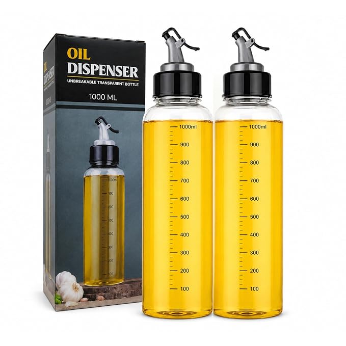 1000 ml Plastic Oil Dispenser Bottle | Leakproof Oil Pourer for Olive Oil, Vinegar, Cooking Oil, Kitchen & Dining SET OF 2