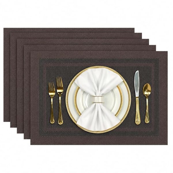 Dining Table MAT,Black/Gold Dining Table Mats 6 Pieces, Washable
