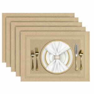 Dining Table MAT,Gold Dining Table Mats 6 Pieces, Washable