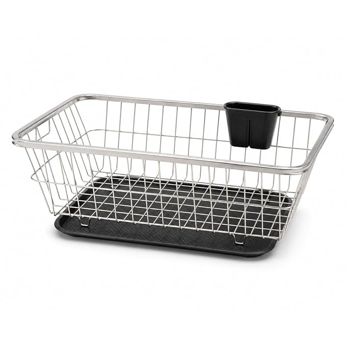 Dish Drainer Basket Steel Heavy Dish Drying Rack with Drainer Tray