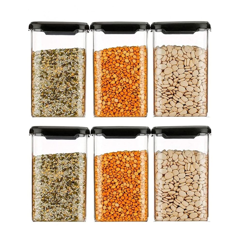 STORAGE CONTAINER 1100ML, SET OF 6 1100 ML Square Airtight Storage Jar and Container Organizer